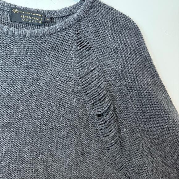 Silk & Cashmere Men's Neo Pullover Sweater Wool Cashmere Renaissance Grey XL - Picture 4 of 9